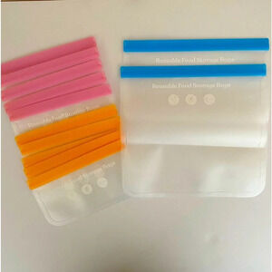 NEW Frosted with Accent Color 12 each Reusable Food Storage Bags